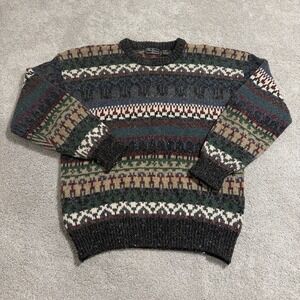 Vintage Peter England Sweater Mens L Nordic Striped Chunky Knit Acrylic/Wool